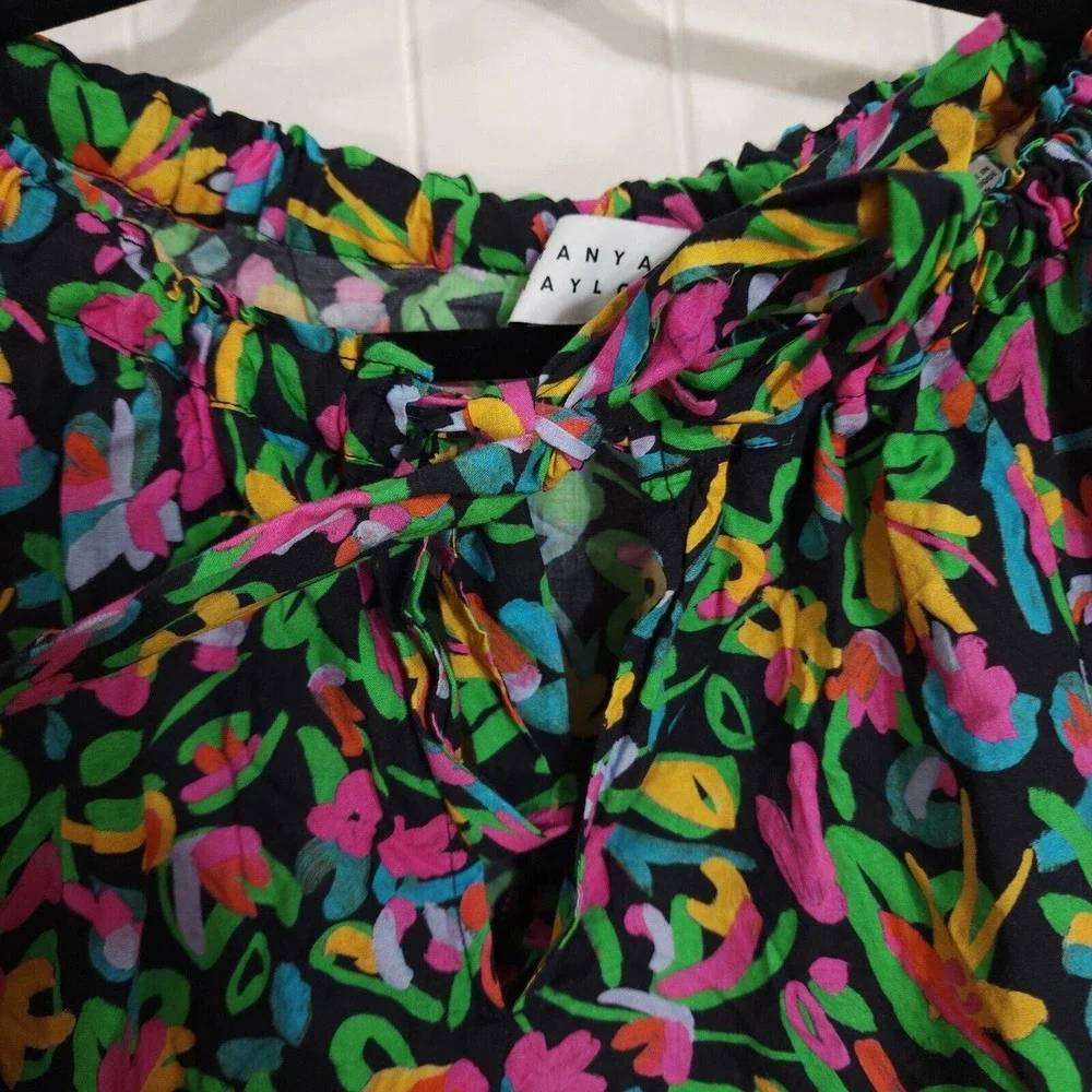 Tanya Taylor Womens Top Isla Painterly Puff Lantern Sleeve Multicolor Blouse M - Picture 5 of 12